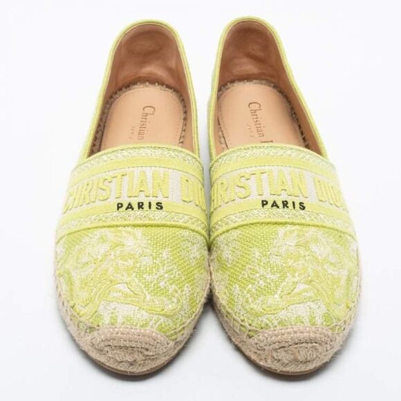 Authentic Christian DIOR Granville Lime Green Floral Flat Espadrilles Si… - Picture 1 of 17